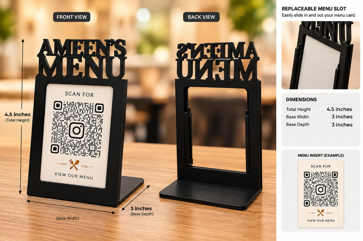 Custom QR Code Tabletop Menu Sign – Personalized 3D Restaurant Display