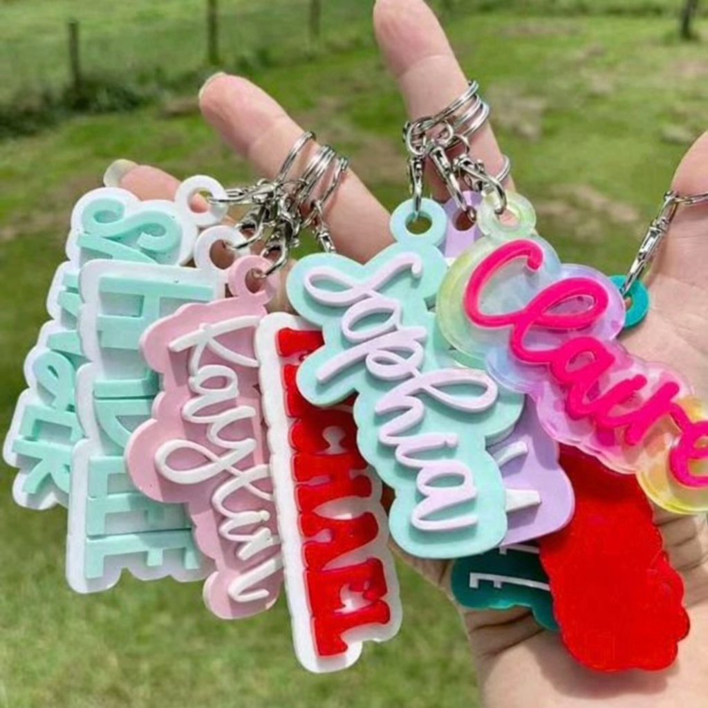 Acrylic Laser-Cut 3D Name Keychain
