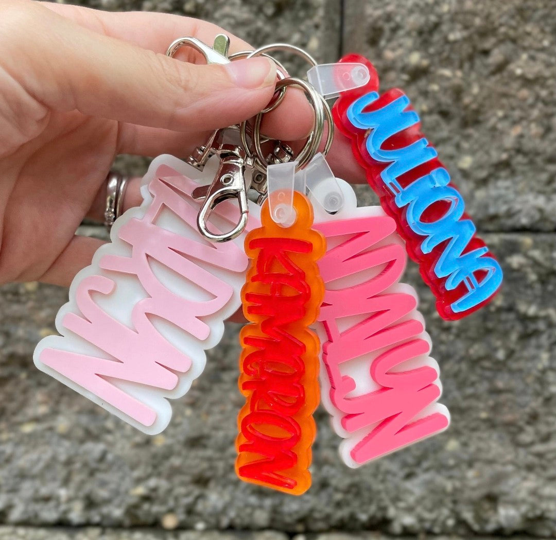 Acrylic Laser-Cut 3D Name Keychain