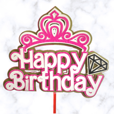 3D Tiara Crown Happy Birthday Cake Topper