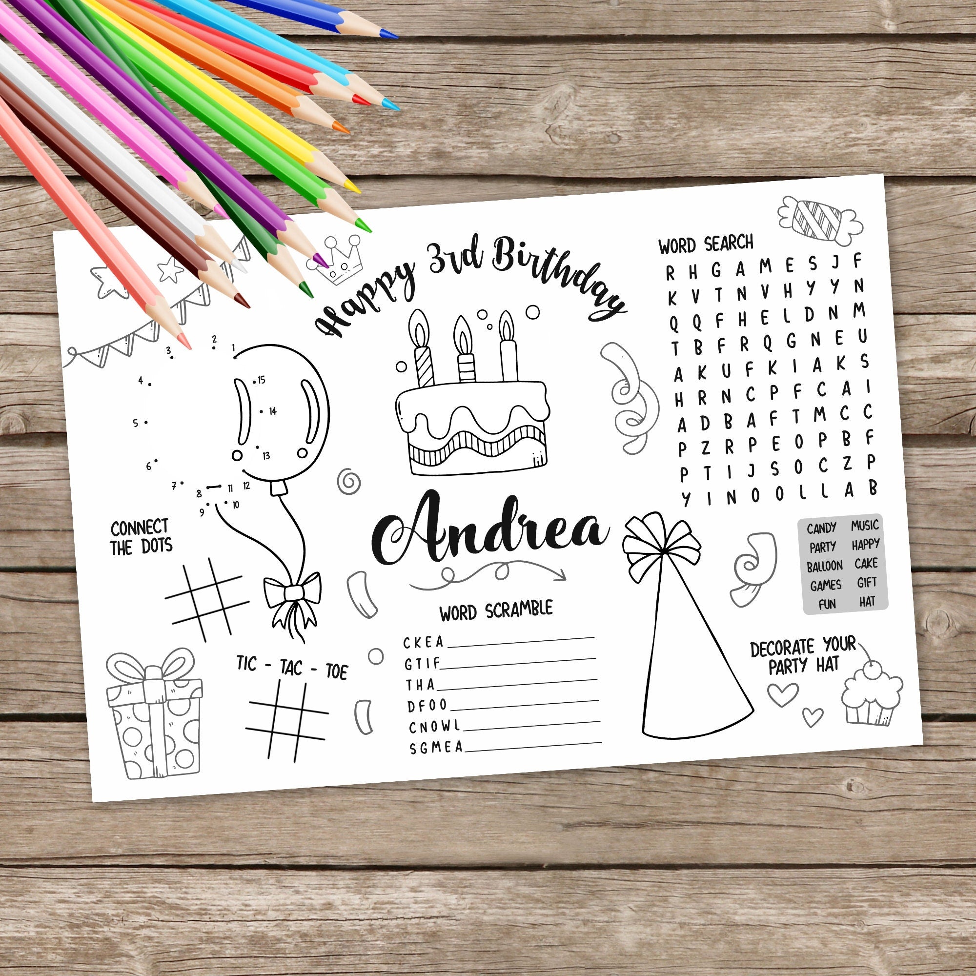 Personalized Activity Placemat
