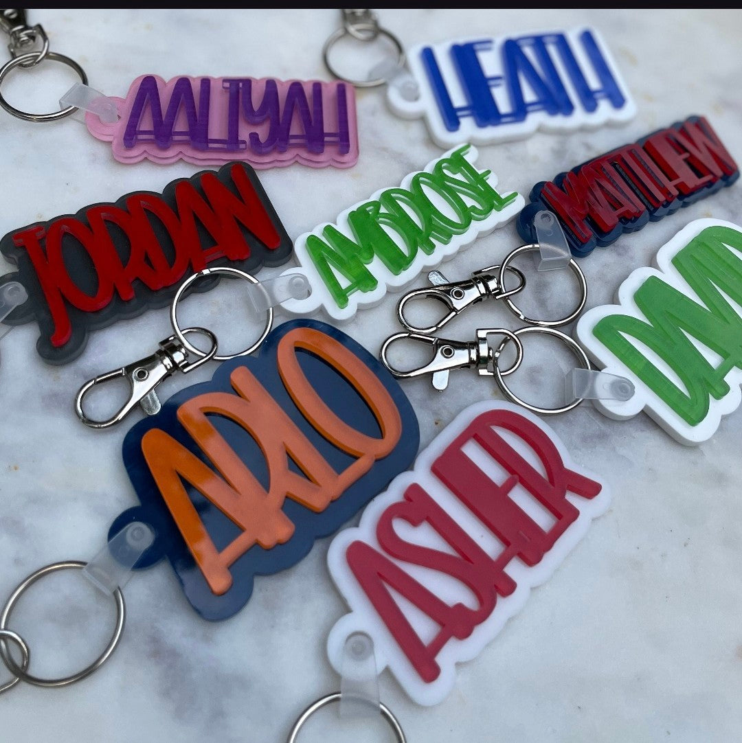 Acrylic Laser-Cut 3D Name Keychain
